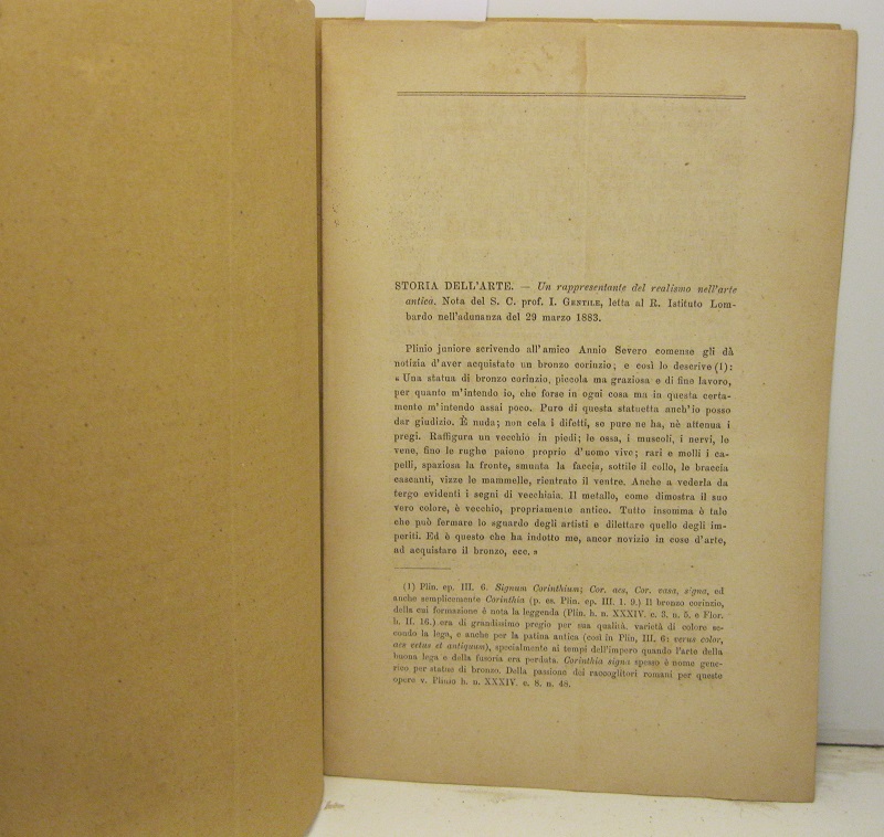 Un rappresentante del realismo nell'arte antica. Nota letta al R. Istituto Lombardo nell'adunanza del 29 marzo 1883
